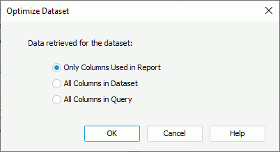 Optimize Dataset dialog box