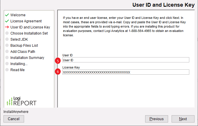 Designer Installation Wizard - User ID and License Key screen