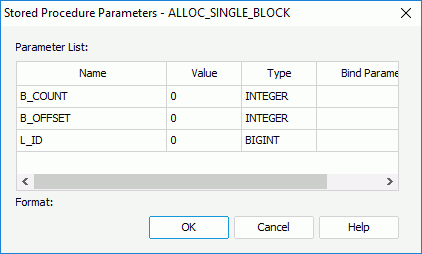 Stored Procedure Parameters dialog box