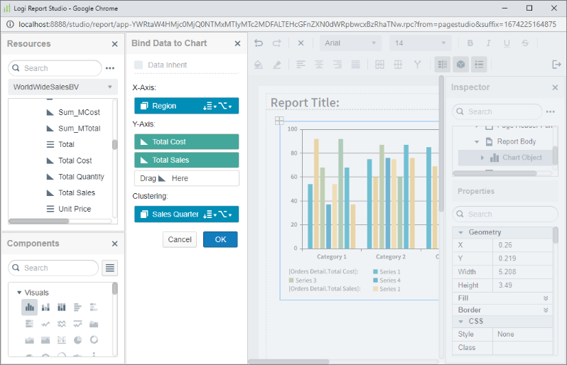 Create and Update Bar charts in the Page Report Template Editor