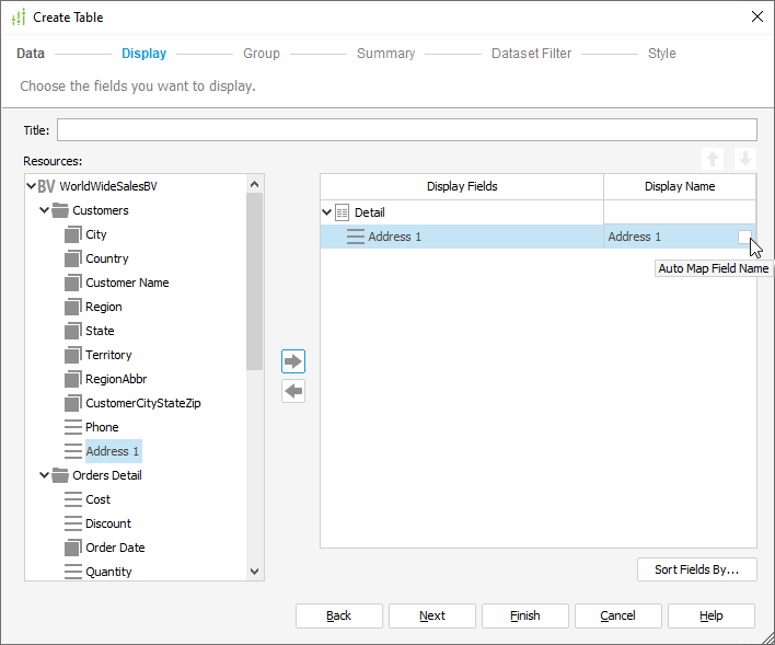 Create Table - Display