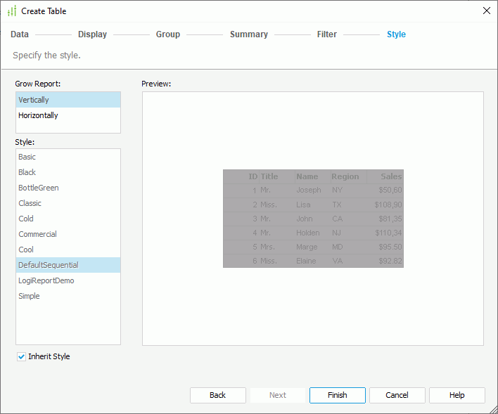 Create Table - Style