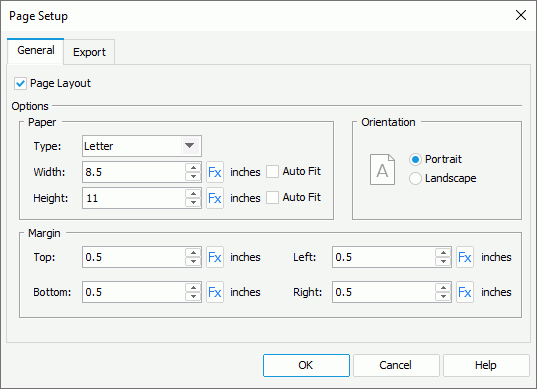 Page Setup dialog box - General tab