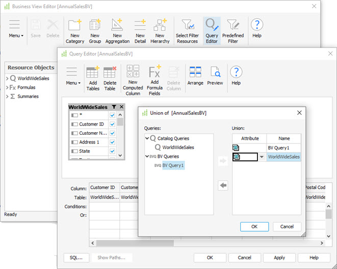 Union Query for Business View